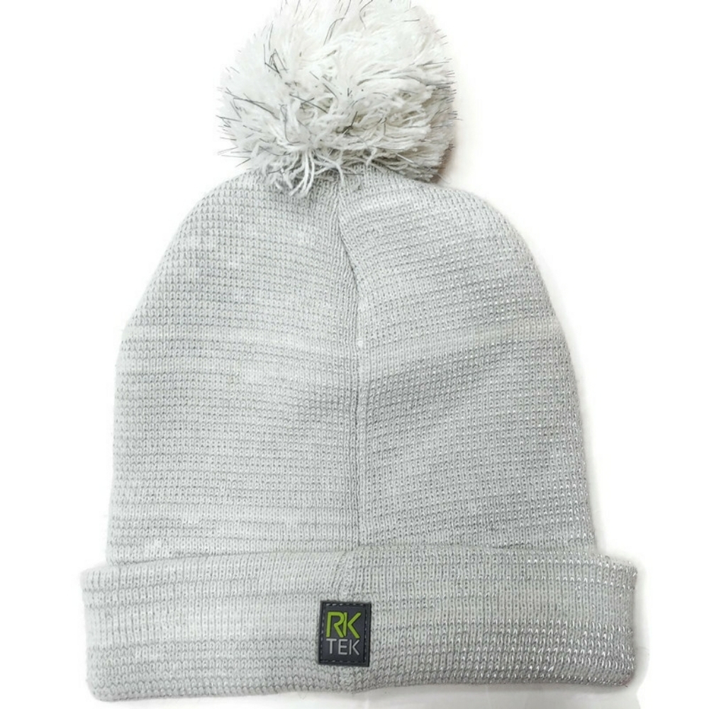 RKTek beanie pom pom winter hat grey and white
